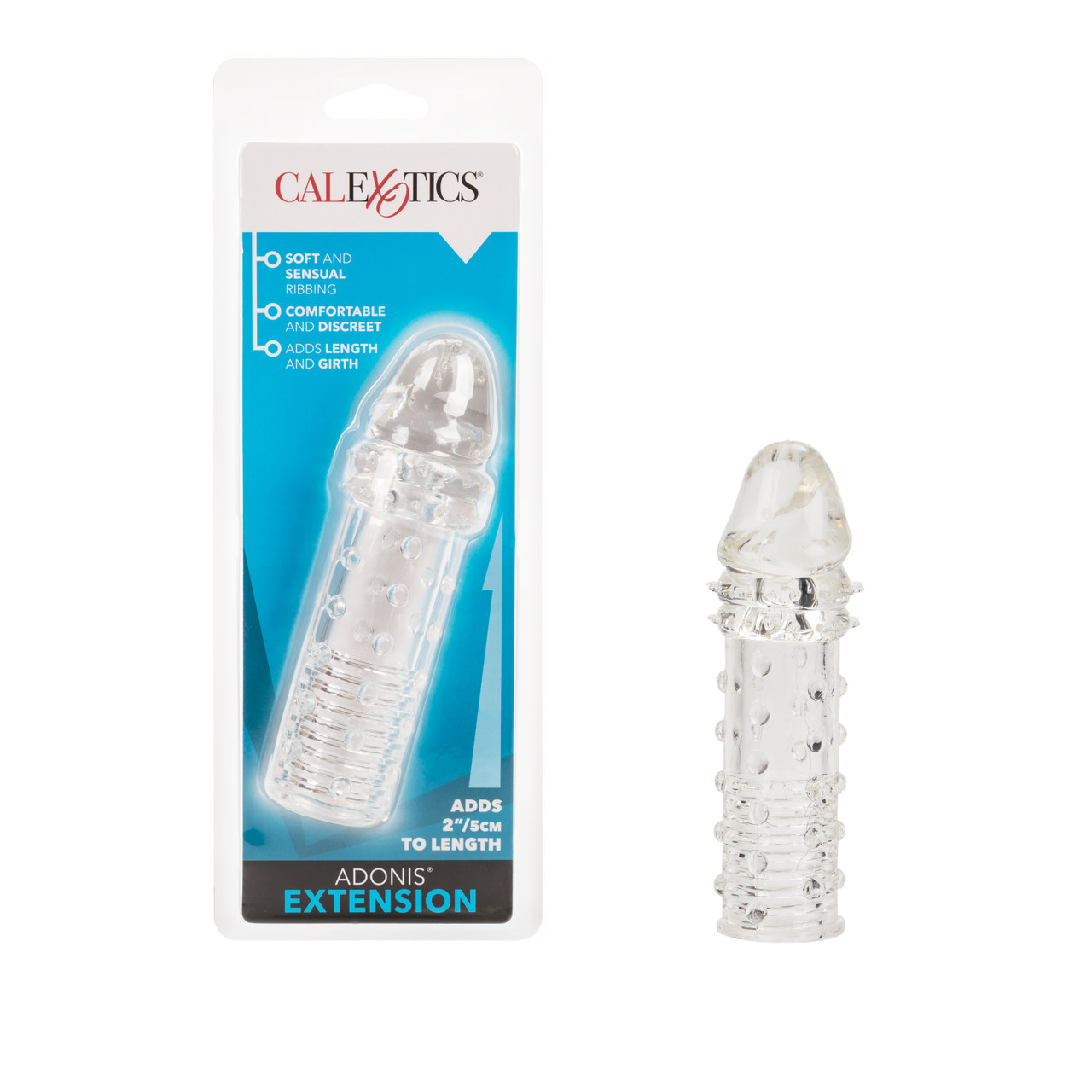 Adonis Extension Clear from California Exotic Novelties. Size does matter! Provide more sensual pleasure with the Adonis Extension. The translucent Erection Enhancer is designed for maximized ecstasy