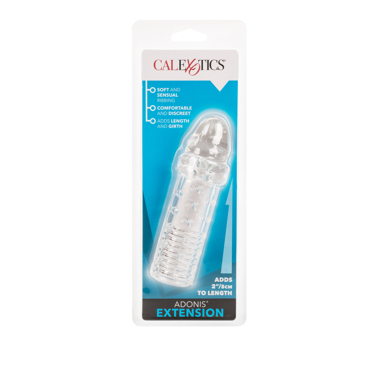 Adonis Extension Clear from California Exotic Novelties. Size does matter! Provide more sensual pleasure with the Adonis Extension. The translucent Erection Enhancer is designed for maximized ecstasy