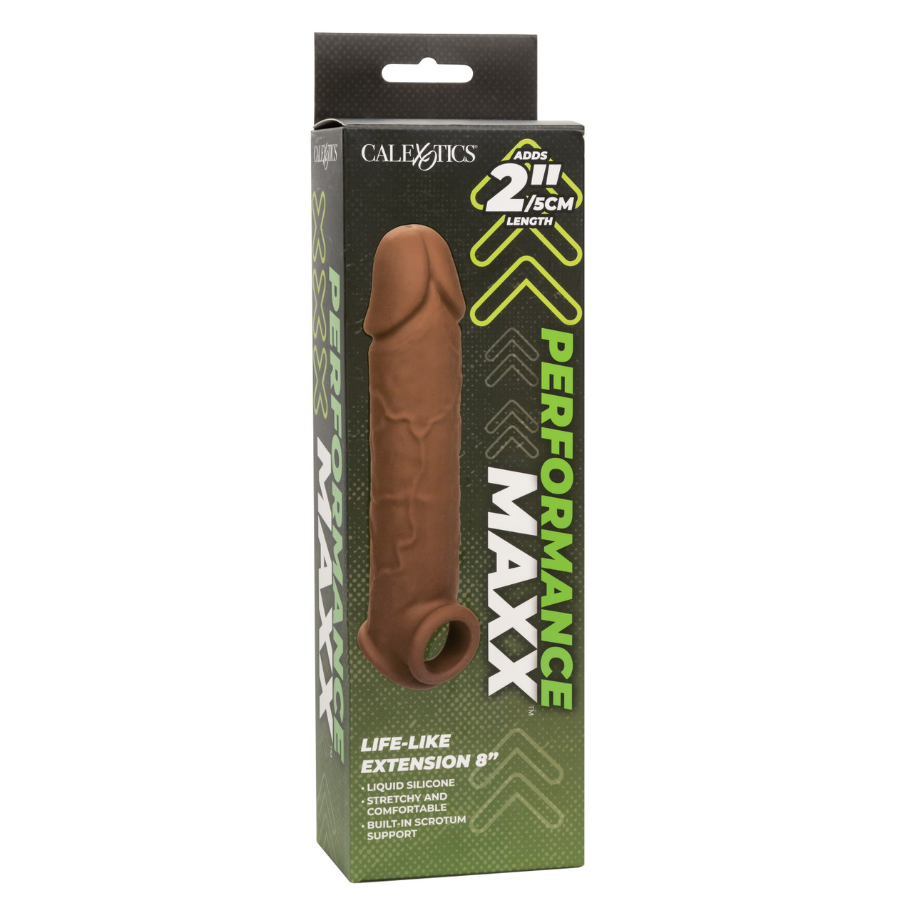 Performance Maxx Life Like Penis Extension 8 inches Brown from California Exotic Novelties. Take it to new lengths with the Performance Maxx Life Like Extension 8 inches. The life like Penis Sleeve with Hollow design adds 2 inches to your length for an en