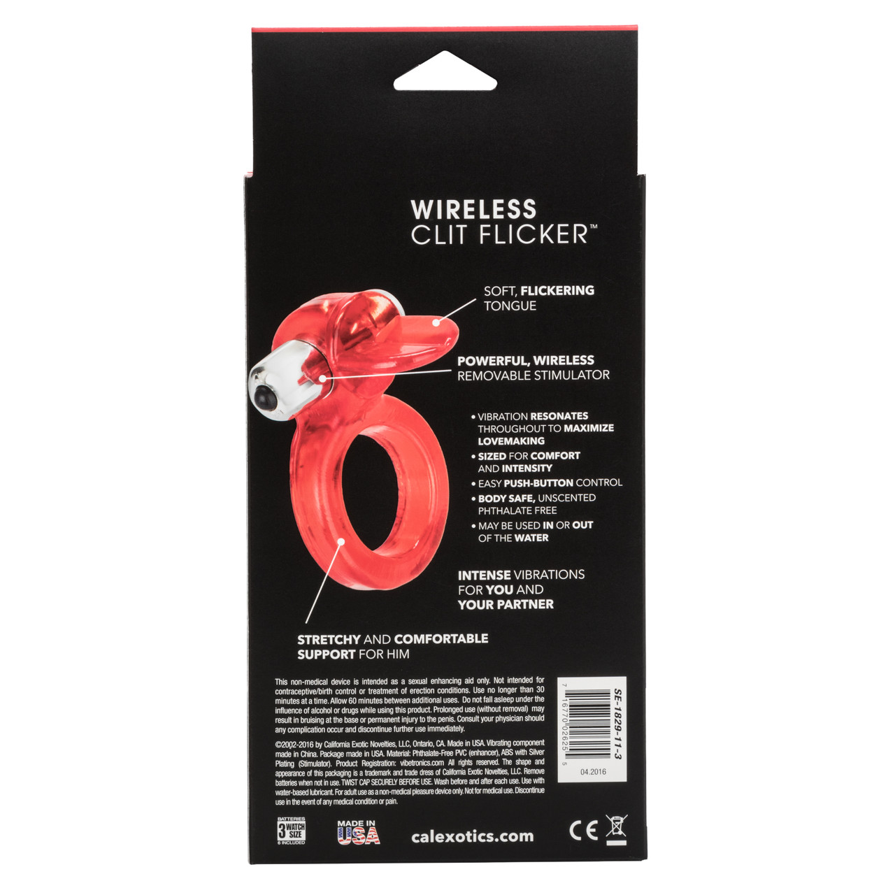 Wireless Clit Flicker Stimulator Ring from California Exotic Novelties. Enjoy unlimited sensual adventures with the Clit Flicker With Wireless Stimulator. The waterproof coupleâs enhancer is great for spontaneous erotic fun in and out of the water. The