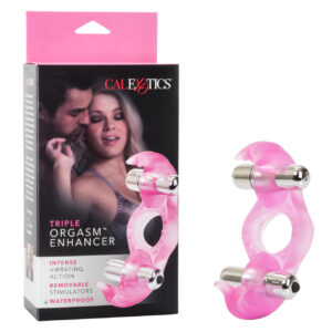 Triple Orgasm Vibrating Cock Ring from California Exotic Novelties. Elevate and extended your intimate enjoyment with the Triple Orgasm Erection Enhancer. The soft and stretchy Ring provides comfortable stamina and support for a rock hard performance that