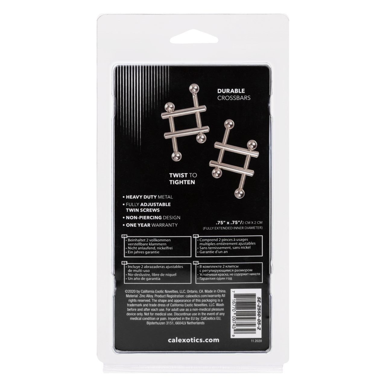 Nipple Grips Crossbar Nipple Vices from California Exotic Novelties. The Nipple Grips Crossbar Nipple Vices are designed for powerful nipple play. Twist the twin screws and allow the dual cross bars to get tighter and tighter on your nipples for an incred