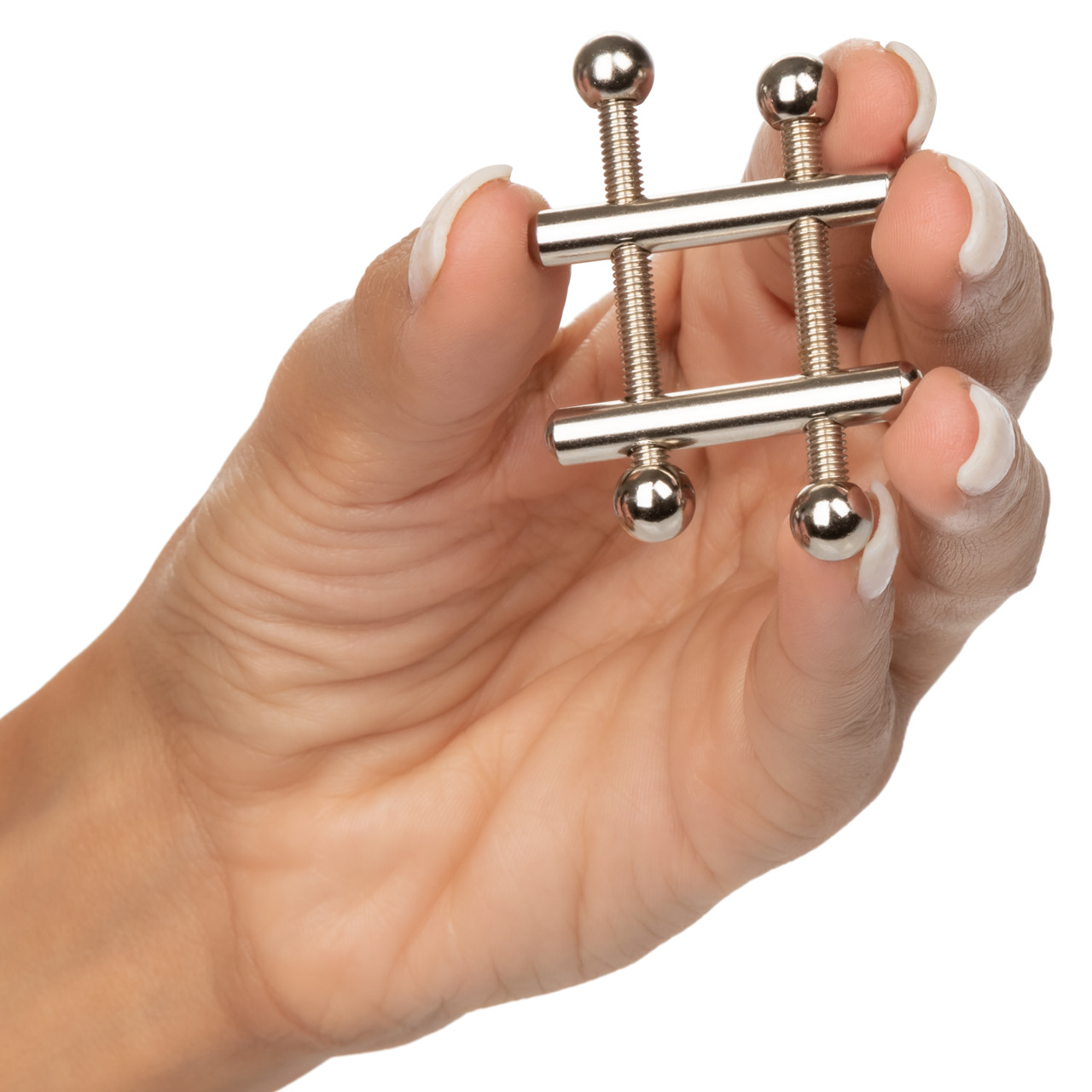 Nipple Grips Crossbar Nipple Vices from California Exotic Novelties. The Nipple Grips Crossbar Nipple Vices are designed for powerful nipple play. Twist the twin screws and allow the dual cross bars to get tighter and tighter on your nipples for an incred