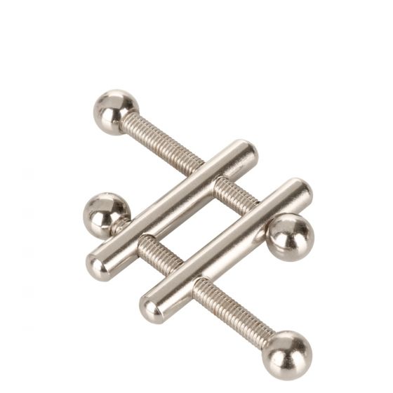Nipple Grips Crossbar Nipple Vices from California Exotic Novelties. The Nipple Grips Crossbar Nipple Vices are designed for powerful nipple play. Twist the twin screws and allow the dual cross bars to get tighter and tighter on your nipples for an incred