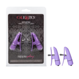 Nipplettes Purple Push Button Nipple Clamps from California Exotic Novelties. Increase your sensual sensitivity with the Nipple Play Nipplettes. The easy to use designer clamps are fully adjustable for comfortable exotic nipple play and are suitable for h