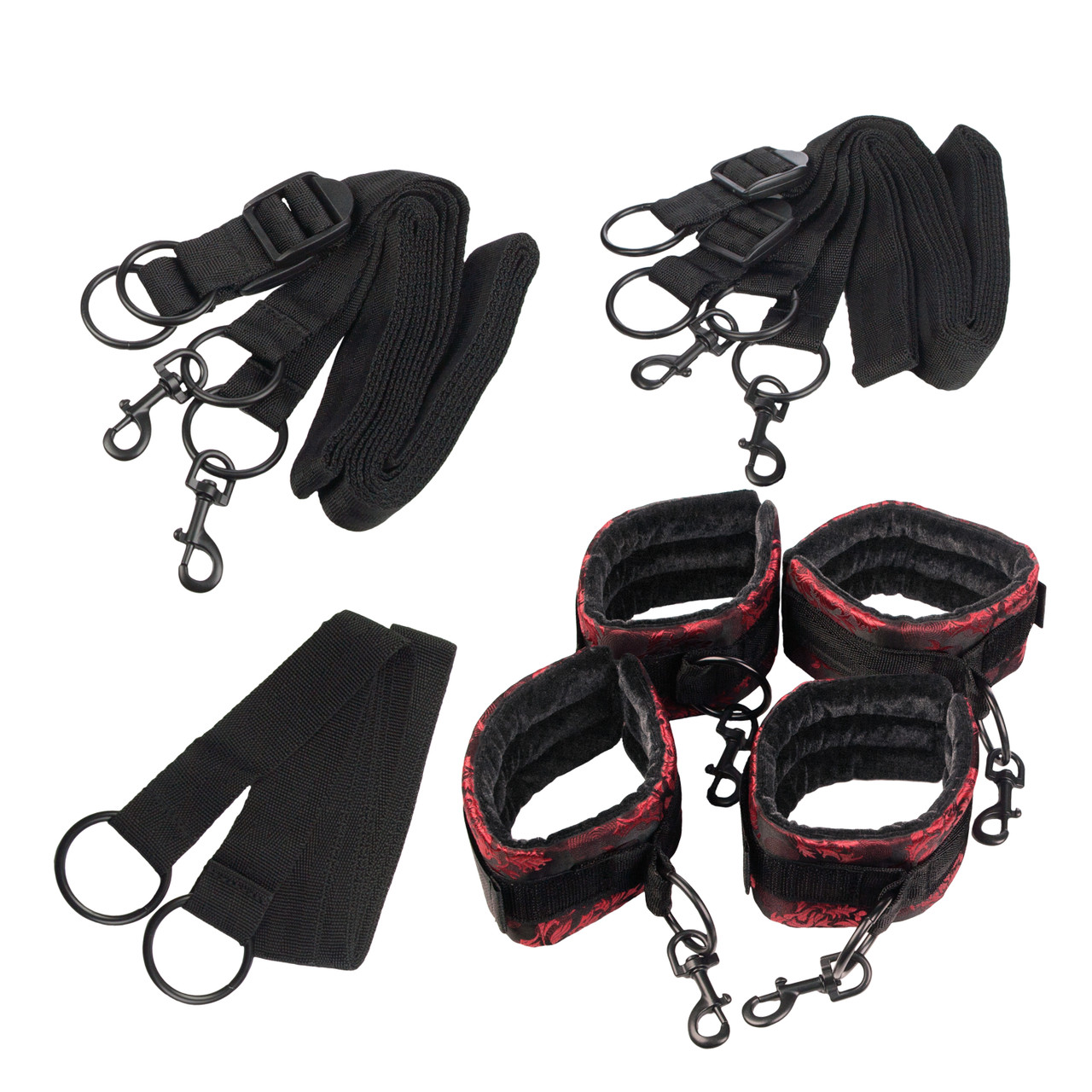 From California Exotic Novelties new Scandal line. Sink into the sensations of total immobility and relinquish total control to your lover with the Scandal Bed Restraints. The lack of movement intensifies all the sensations you experience. As you wiggle a