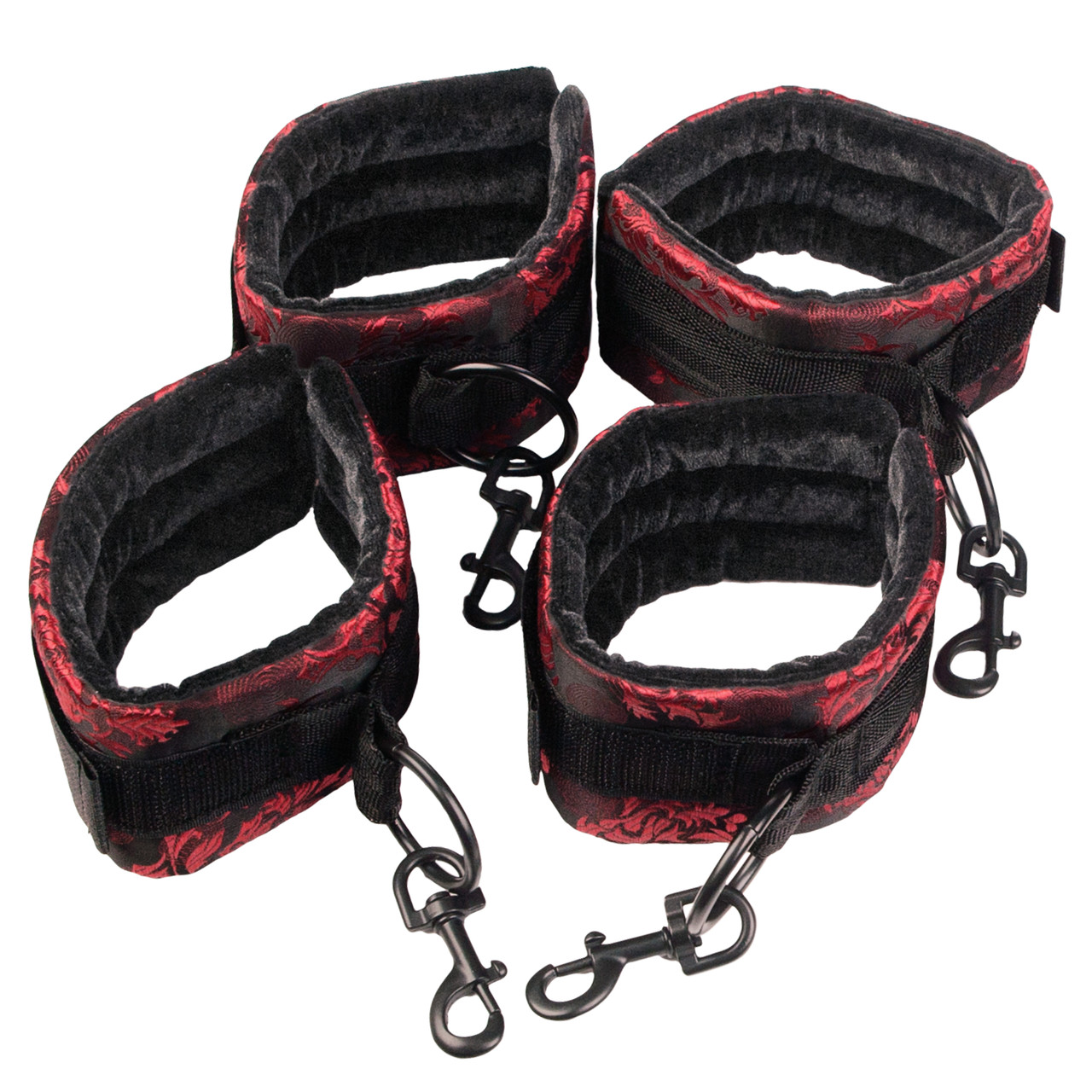 From California Exotic Novelties new Scandal line. Sink into the sensations of total immobility and relinquish total control to your lover with the Scandal Bed Restraints. The lack of movement intensifies all the sensations you experience. As you wiggle a