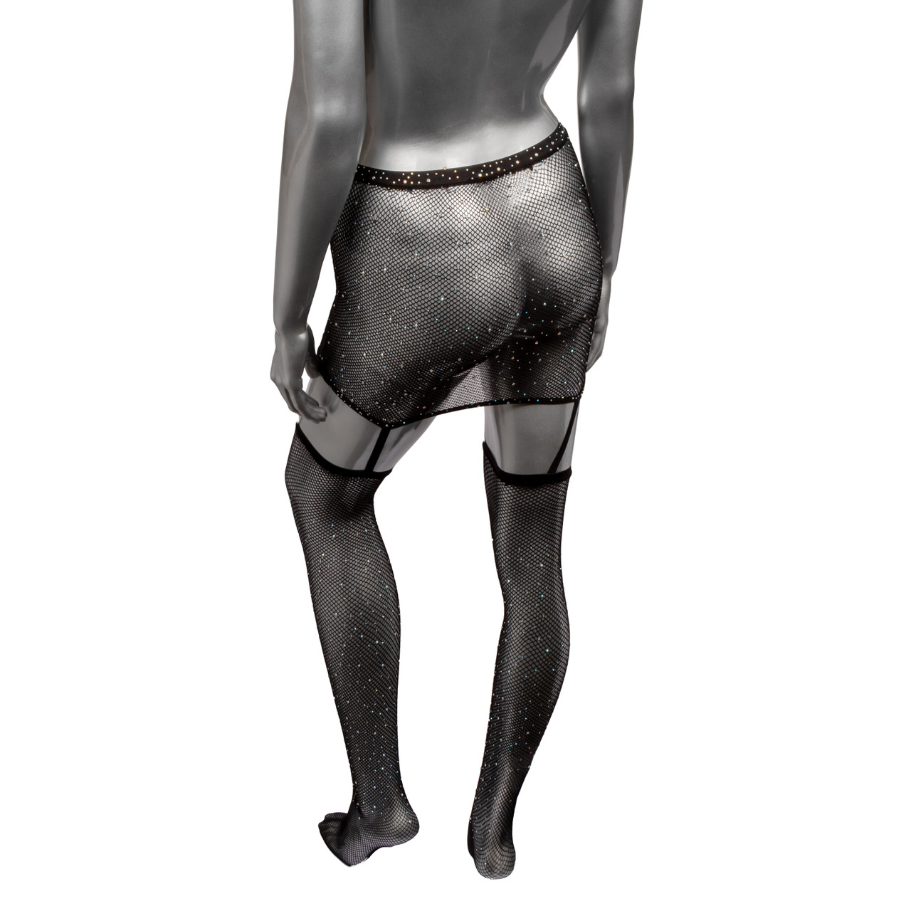 Radiance 1 Piece Garter Skirt with Thigh High Stockings from California Exotic Novelties. Introducing the captivating Radiance One Piece Garter Skirt with Thigh Highs