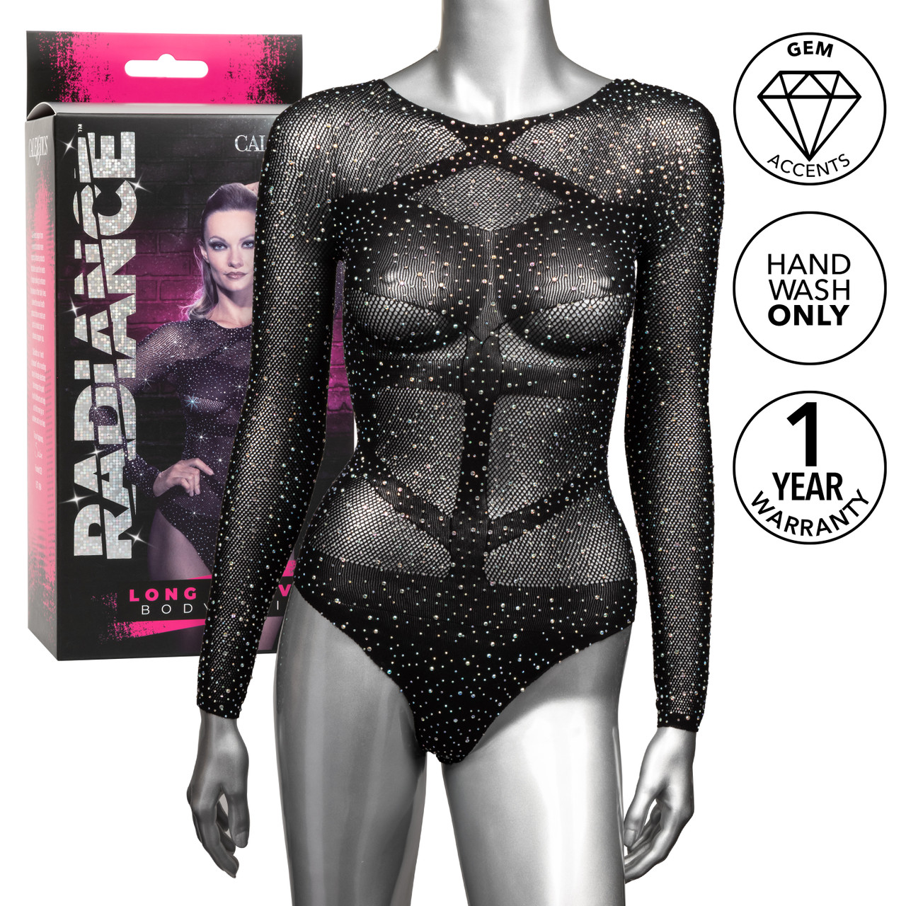 Radiance Long Sleeve LS Bodysuit from California Exotic Novelties. Watch your lover melt at the sight of you in the sparkling Radiance Long Sleeve Body Suit. The playful Mesh Bodysuit wraps your curves in a soft