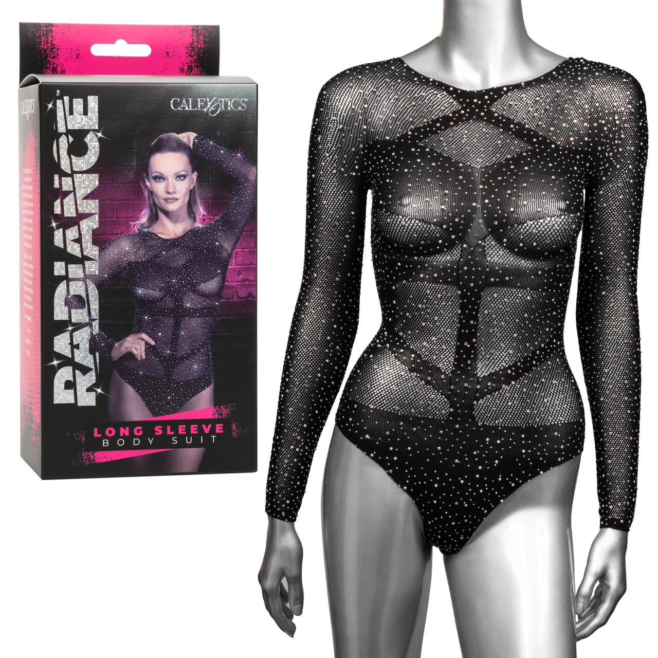 Radiance Long Sleeve LS Bodysuit from California Exotic Novelties. Watch your lover melt at the sight of you in the sparkling Radiance Long Sleeve Body Suit. The playful Mesh Bodysuit wraps your curves in a soft