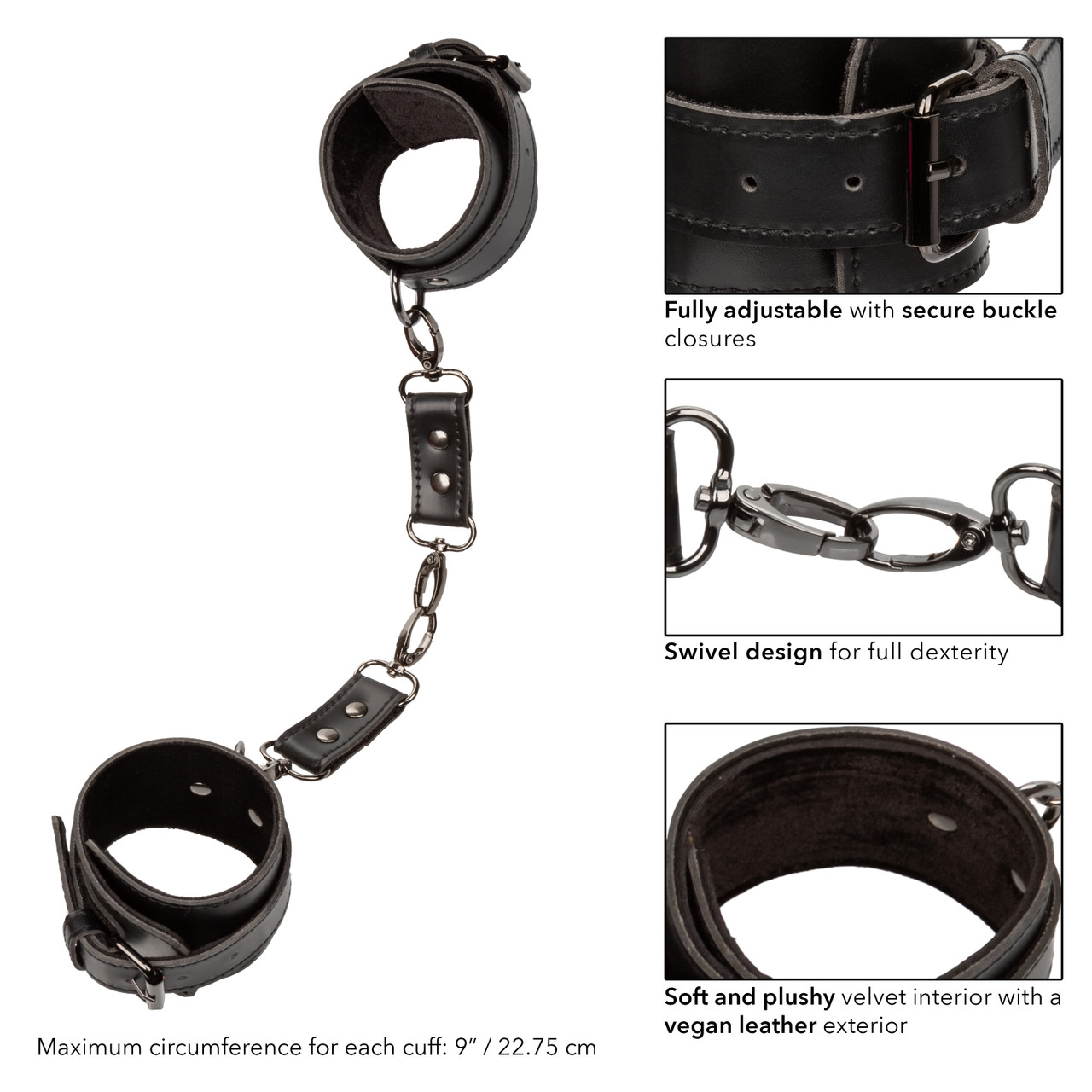 Euphoria Handcuffs from California Exotic Novelties. Experience the captivating allure of restraint play with the Euphoria Collection Hand Cuffs. This exquisite set includes two wrist restraints that perfectly blend functionality with contemporary design