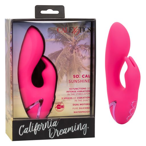 California Dreaming So. Cal Sunshine Pink Rabbit Style Vibrator from California Exotic Novelties. Indulge in wave after wave of pleasure as this compact California Dreaming So. Cal Sunshine vibes against your most sensual sweet spots. The 10 intense vibra