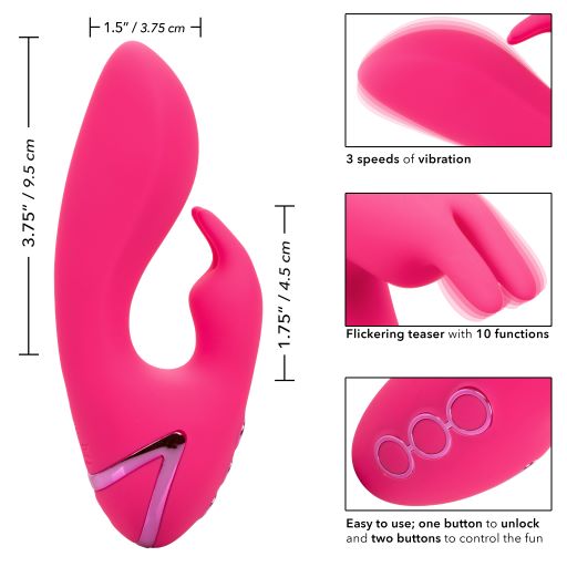 California Dreaming So. Cal Sunshine Pink Rabbit Style Vibrator from California Exotic Novelties. Indulge in wave after wave of pleasure as this compact California Dreaming So. Cal Sunshine vibes against your most sensual sweet spots. The 10 intense vibra