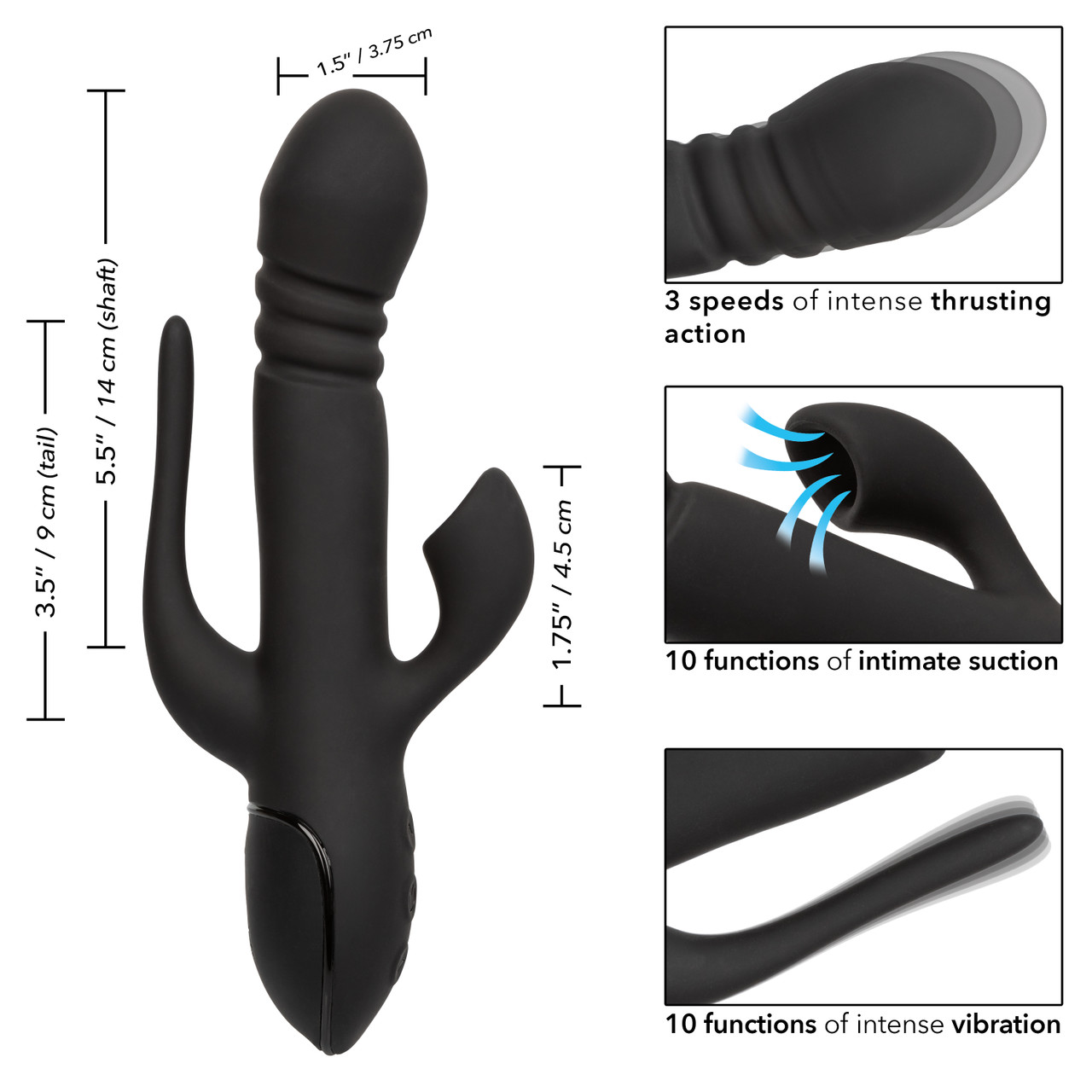 III Triple Euphoria from California Exotic Novelties. Indulge your wildest fantasies with the wickedly powerful III Triple Euphoria Double Rabbit Style Vibrator. Experience pleasure like never before with the powerful triple action rechargeable massager w