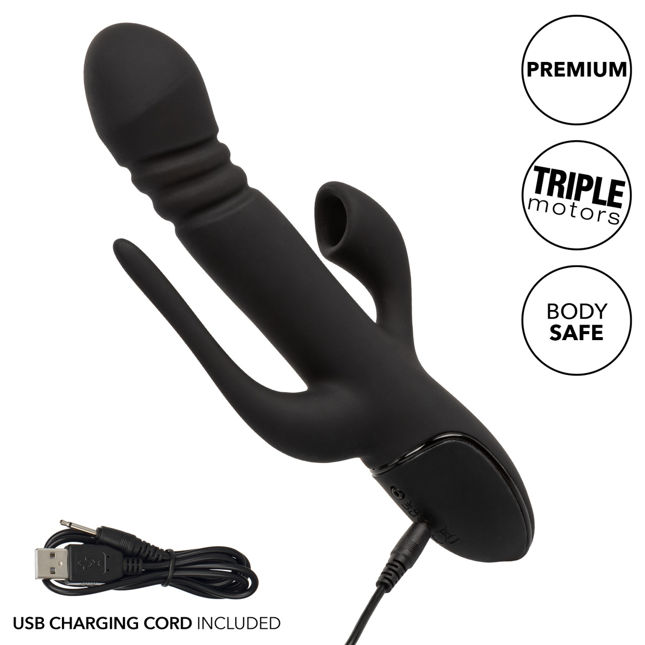 III Triple Euphoria from California Exotic Novelties. Indulge your wildest fantasies with the wickedly powerful III Triple Euphoria Double Rabbit Style Vibrator. Experience pleasure like never before with the powerful triple action rechargeable massager w