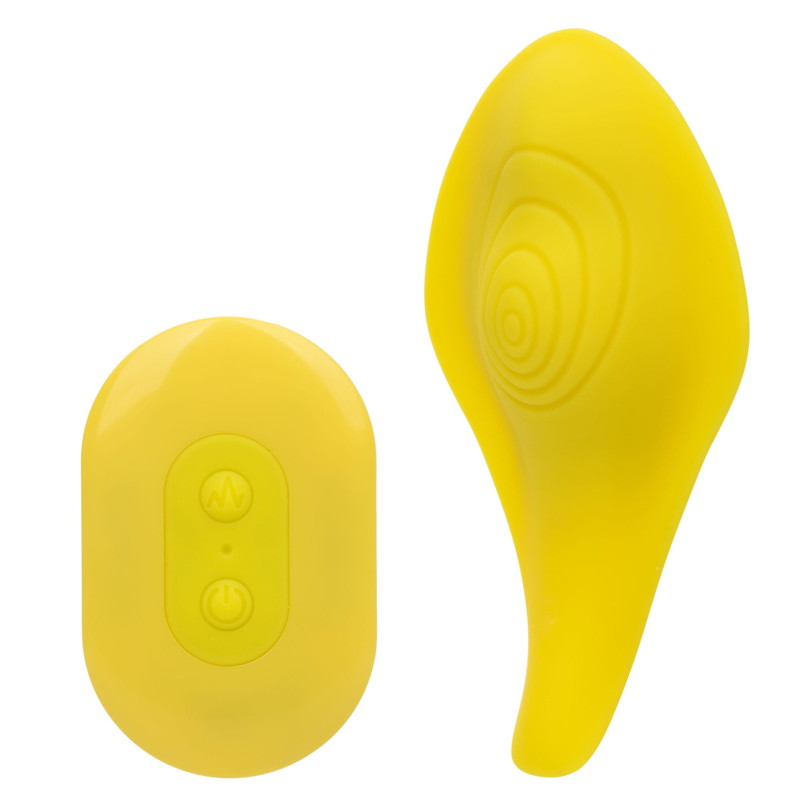 Neon Vibes The Secret Vibe Yellow Pleasure Toys from California Exotic Novelties. The Neon Vibes The Secret Vibe puts knee shaking pleasure at your very fingertips with a handy remote control! The ergonomically curved remote controlled vibrator is sure to