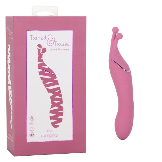 (WD) Tempt and Tease Kiss Massager from California Exotic Novelties. The Tempt and Tease Kiss is a dual sided massager that knows exactly what you are craving. Feel the heat rise with the dual ended massager with two distinctive ends