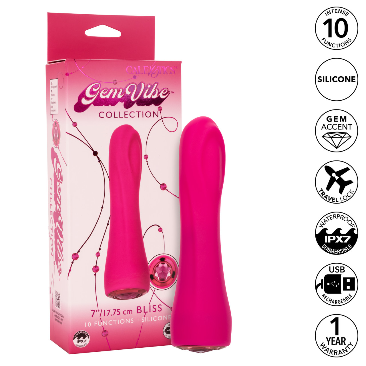 Gem Vibes Collection Bliss Pink Vibrator from California Exotic Novelties. Enter a world where pleasure and glamour intertwine with the Gem Vibe Collection Bliss