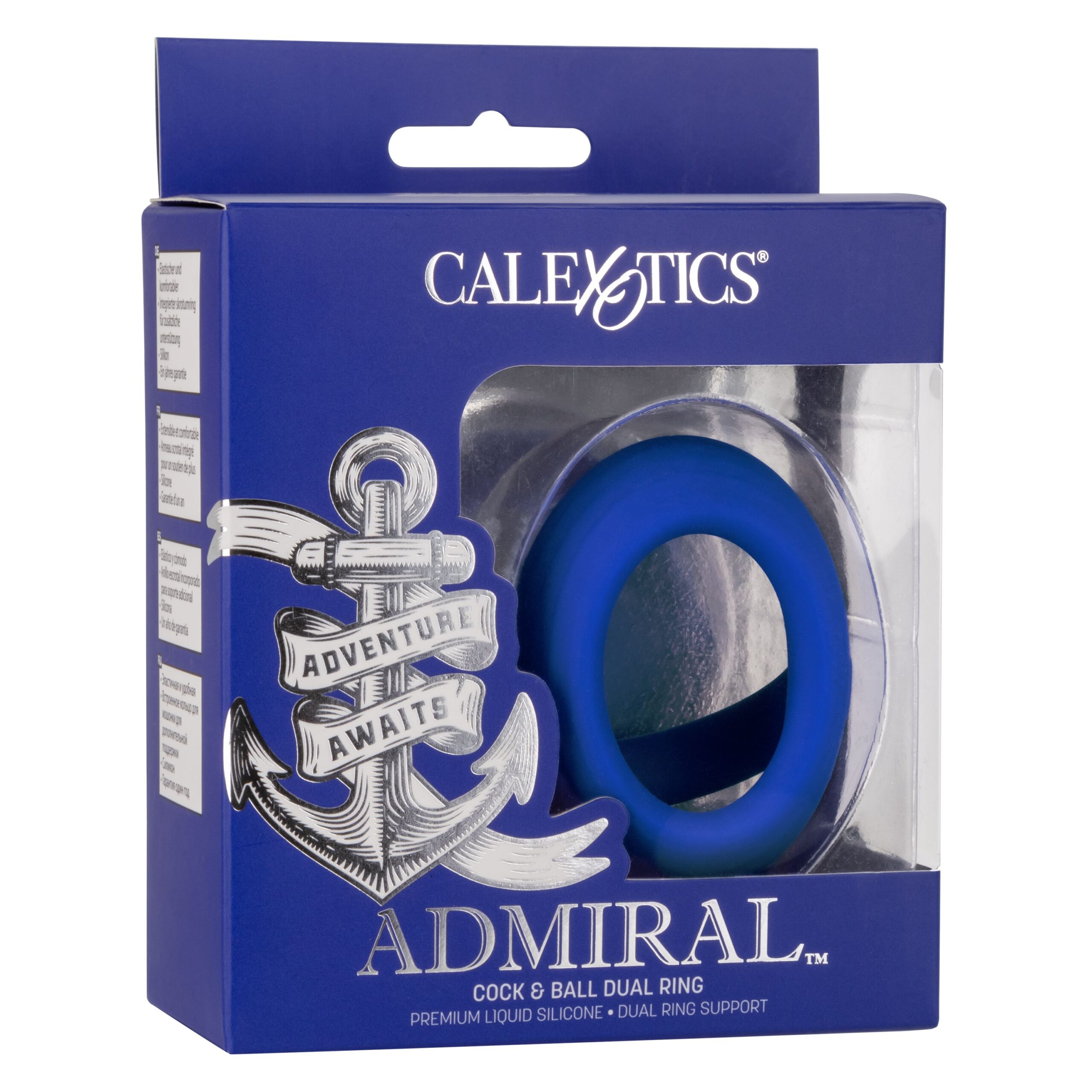 Admiral Cock and Ball Dual Ring from California Exotic Novelties. Adventure awaits. Explore new uncharted territories of pleasure with the plush Admiral Cock and Ball Dual Ring