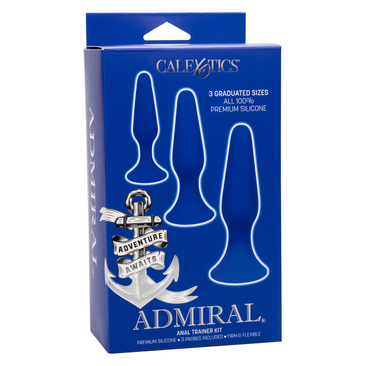 Admiral Anal Tranier Kit from California Exotic Novelties. Unlock new levels of pleasure with the Admiral Anal Trainer Kit. This comprehensive set includes three premium Silicone probes in graduated sizes