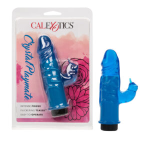 Crystal Playmate Blue Vibrator from California Exotic Novelties. Hop on to this Royal Blue Teaser and treat yourself to an indulgent evening. The Crystal Playmate Vibrator is crafted from heavenly soft jelly material to give you that smooth glide experien