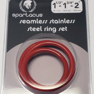 Red Seamless Stainless Steel C Ring Set comes with 3 different sizes of cock rings. 1.5 inches cock ring