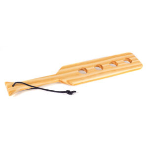 Wood Paddle 38cm e or approximately 15 inches with 4 holes from Spartacus Leathers. All Natural Wood Paddle made of high quality Natural Pine Wood is durable and light weight. Allows you to use as long as you want. 4 air flow holes cut out on air resistan