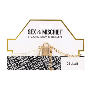 Sex and Mischief Pearl Day Collar from Sportsheets. Designed for discreet wear with stunning Faux Pearls and Gold Chain. Custom Gold Lock and key keeps Collar in place. Wear tightly or loose with an adjustable length from 9 inches to 20 inches. Live in su