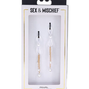 Sex and Mischief Pearl Nipple Ties from Sportsheets. Indulge in the refined allure of our Pearl Nipple Ties a captivating accessory that adds a touch of sophistication to any naughty occasion. With the pearls suspended by clear ties
