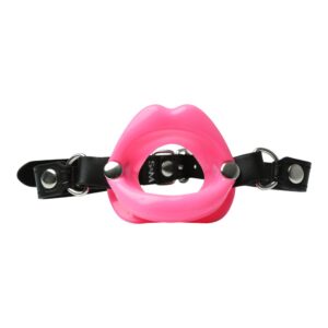Sportsheets Sex and Mischief Silicone Lips Mouth Gag Pink. Create a sexy lipstick fantasy with the Silicone Lips open mouth gag. Wrap your lips around the gag and secure. Product specifications: secure with adjustable vegan leather strap. Buckle closure.