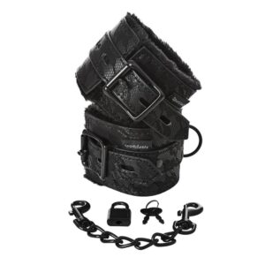 Sincerely Lace Fur Lined Handcuffs from Sportsheets. Lace Fur Lined Handcuffs offer beauty without compromising on durability. Use 2 lock and keys to tease and explore power exchanges. Pair with your favorite Satin Blindfold or fur flogger for more extrem