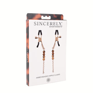 Sincerely Amber Beaded Nipple Jewelry from Sportsheets. Adorn your chest in exquisite tortoise shell inspired Amber Beaded Nipple Jewelry and add the teasing torment of nipple play to your next ravishing rendezvous. Made with tension adjustments
