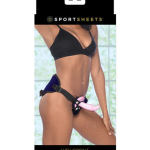Sportsheets Lush Cobalt Strap On Harness with Mini Vibe. Sensual Velvet offers new horizons in sex play like a playground for your privates. Perfectly place vibrator for clitoral stimulation for the wearer. Blue harness comes with a mini vibe for stimulat