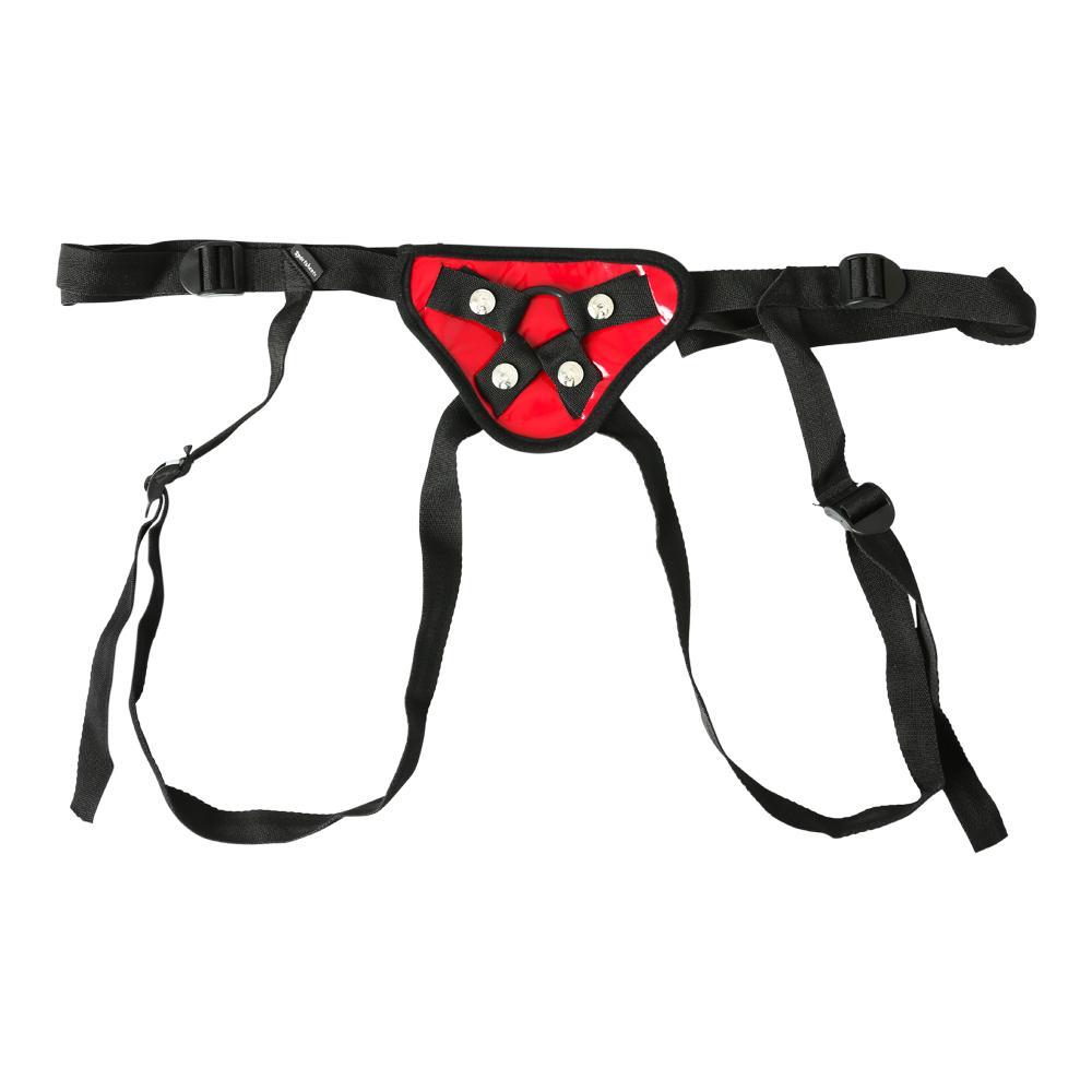 Sportsheets Entry Level Phoenix Harness Red features and benefits great style and price point for those new to pegging. Easy to get on and comfortable to wear. Can change dildos and rings if desired. Includes: 4 way adjustable straps fits up to 60 inches