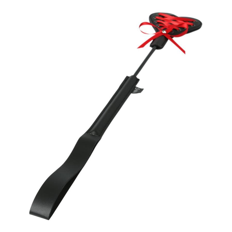 Sex and Mischief Heart Beat Crop. A corsetted crop to make your heart stop! Nothing spikes the pulse like a quick swat on the hindquarters! This precious but powerful crop alludes to the loving feelings bound tightly within your laced up heart