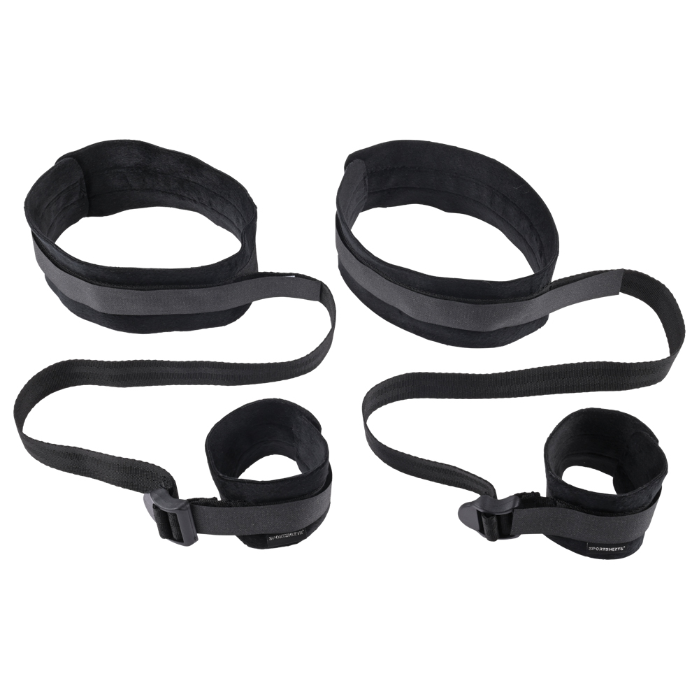 Sex and Mischief S&M Thigh and Wrist Cuffs from Sportsheets. Not doing what you are told never looked so good. Show your dom they will have to restrain you if they want to get their way with these Wrist to Thigh Cuffs. Made for a wide range of thighs