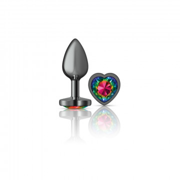 CHEEKY CHARMS HEART RAINBOW SMALL GUNMETAL BUTT PLUG