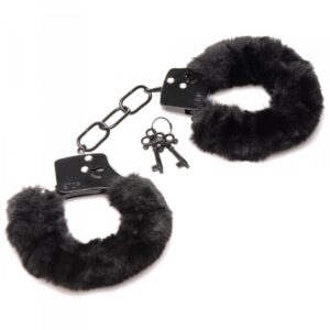 MASTER SERIES CUFFED IN FUR HANDCUFFS BLACK