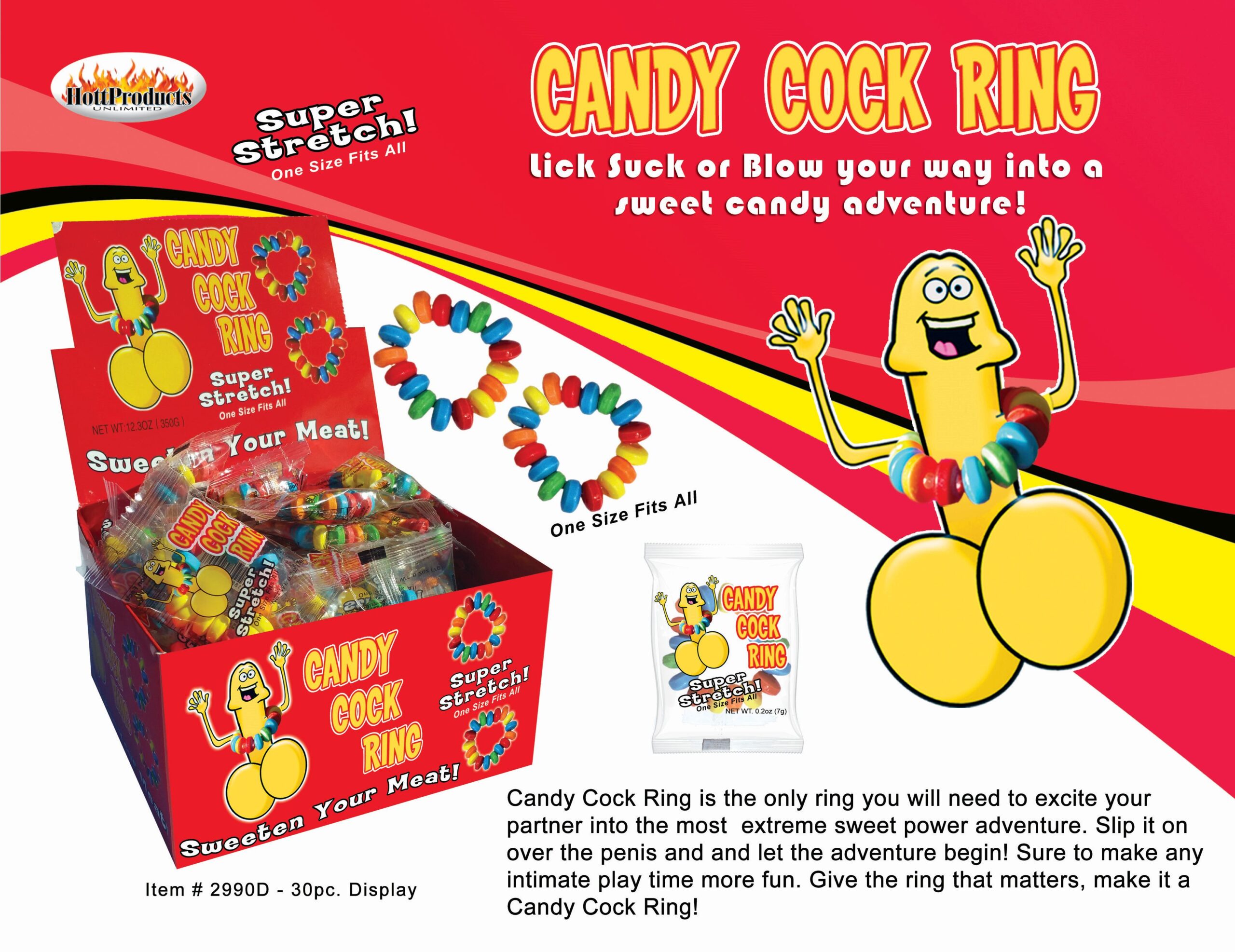 Candy Cock Ring 50 Pieces Display Point of Purchase from Hott Products Unlimited. Lick