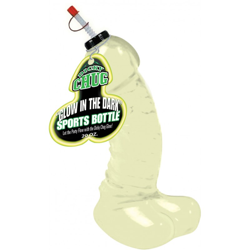 Dicky Chug Glow in the Dark Sports Bottle from Hott Products Unlimited. Adult plastic drink bottles are available in three different colors: Dicky Chug Sports Bottles in Glow In The Dark