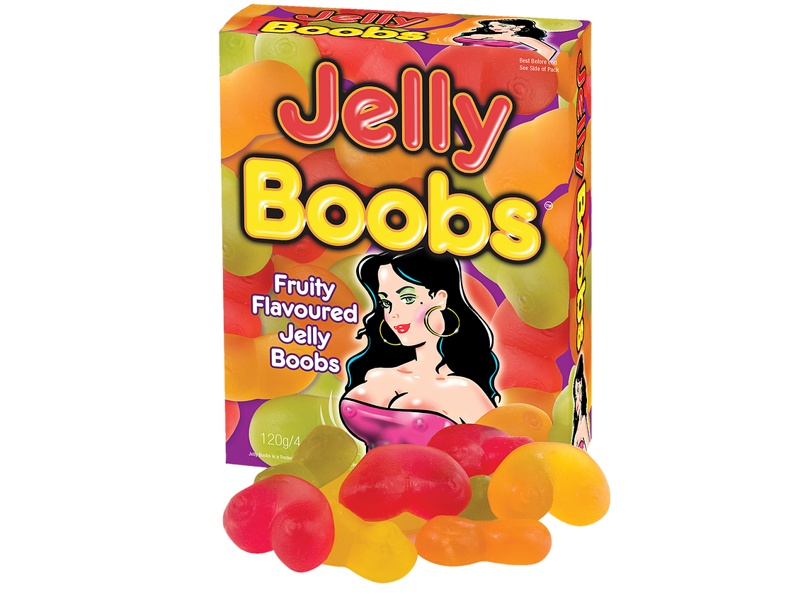 Spencer Gummy Boobs from Hott Products Unlimited. 4.23 ounces of Delicious Jelly Boobs. Manufactured in Holland. Carton size: approximately 4.8 inches by 3.78 inches by 1.38 inches. Weight 4.23 ounces. Contents jelly with fruit flavor gummies. Made in Th