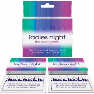 Ladies Night the Card Game from Kheper Games. The game that reveals what your friends truly think of you. Shuffle the cards and players then take turns selecting cards and reading questions aloud. The group votes on the player that best fits the answer an