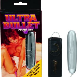 Ultra Bullet Power Vibrator Silver from Nasstoys of NY. Elongated vibrating bullet is powerful and easy to hold onto during use. Great for anal or vaginal use. Vibrating sex toy requires AA batteries