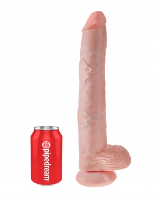 King Cock 14 inches Cock with Balls Beige Dildo Real Deal RD. Do you want your first dildo to look and feel just like the rock hard stud you have always fantasized about? Stop dreaming and get down with the King! Every vein