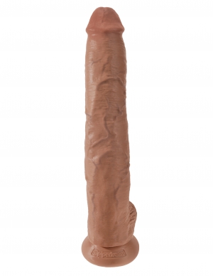 King Cock 14 inches Cock with Balls Tan Dildo Real Deal RD. Do you want your first dildo to look and feel just like the rock hard stud you have always fantasized about? Stop dreaming and get down with the King! Every vein