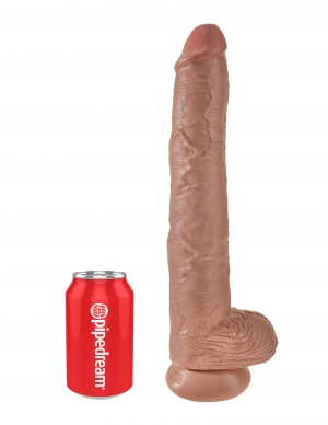 King Cock 14 inches Cock with Balls Tan Dildo Real Deal RD. Do you want your first dildo to look and feel just like the rock hard stud you have always fantasized about? Stop dreaming and get down with the King! Every vein