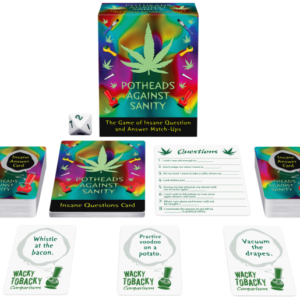 Potheads Against Sanity adult game from Kheper Games. The game of insane question and answer match ups! Compete to come up with the most insane matching answers possible! Players take turns asking questions or making fill in the blank statements while oth