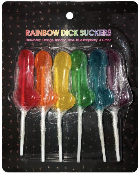 Rainbow Dick Suckers from Kheper Games. Suck the rainbow with this rainbow set of dick shaped suckers. Each sucker is a different flavor including: strawberry