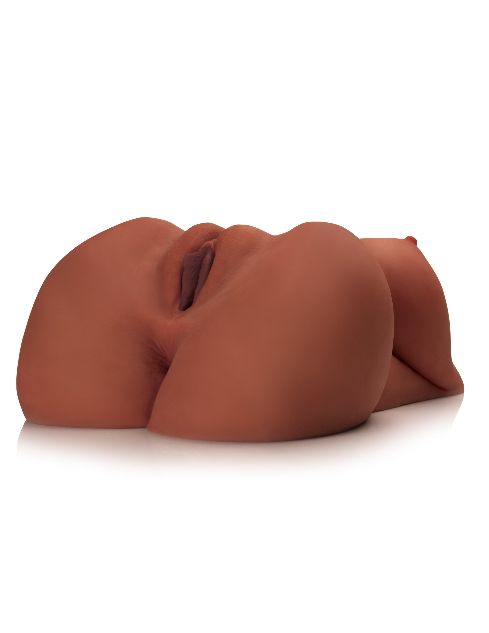 PDX Plus EZ Bang Torso Brown Skin Tone Masturbator from Pipedream Products. The PDX Plus EZ Bang Torso has full size features in a compact design