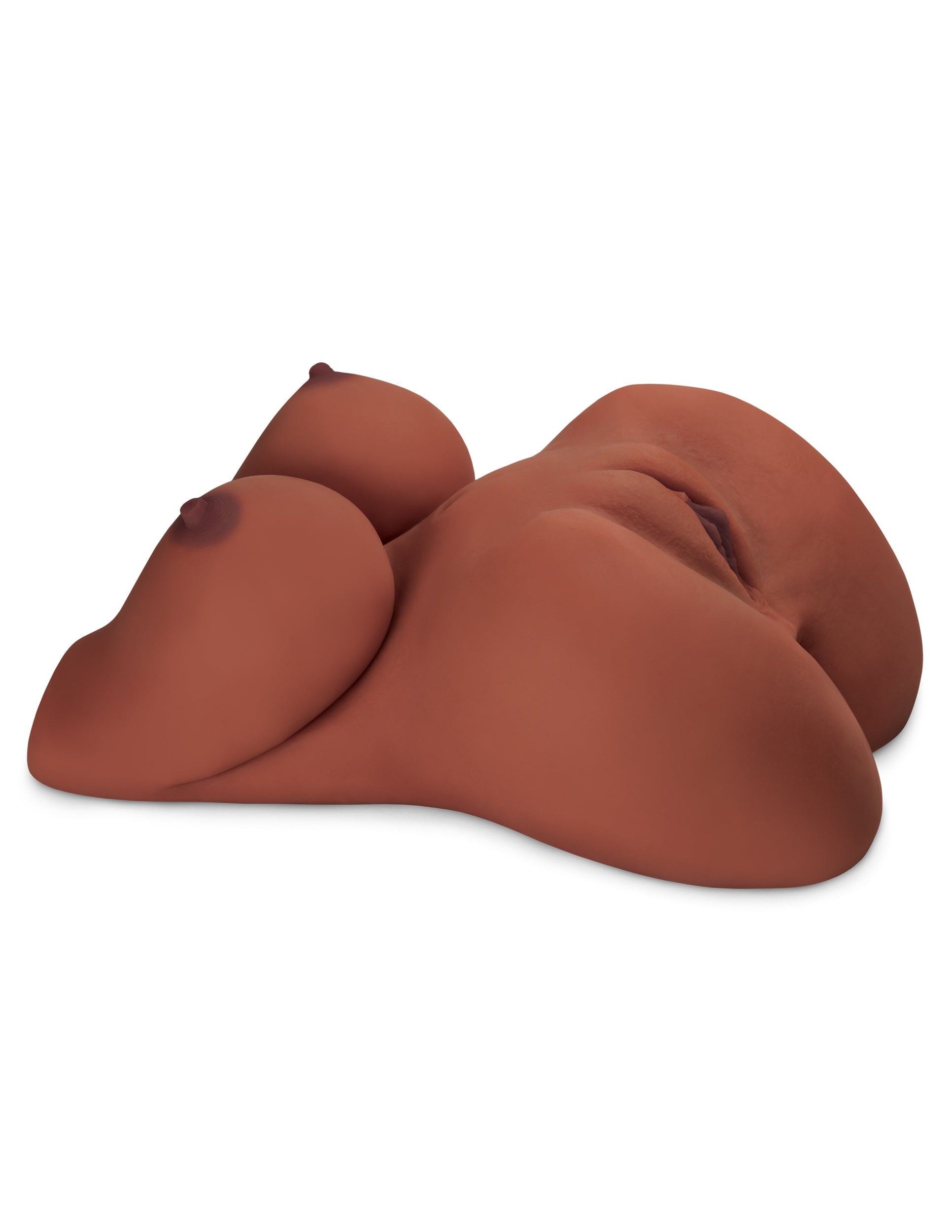 PDX Plus EZ Bang Torso Brown Skin Tone Masturbator from Pipedream Products. The PDX Plus EZ Bang Torso has full size features in a compact design